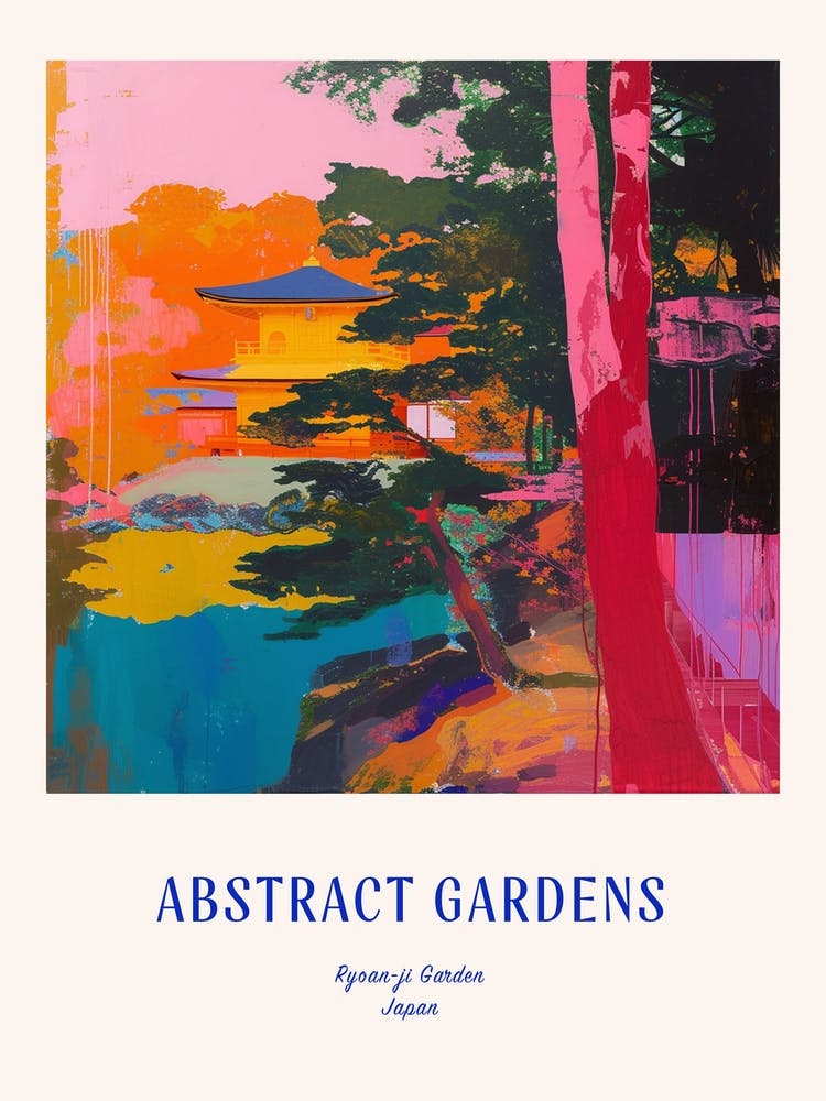 Jardins Colorés Ryoan Ji Garden Japan 9 Affiche Bleue
