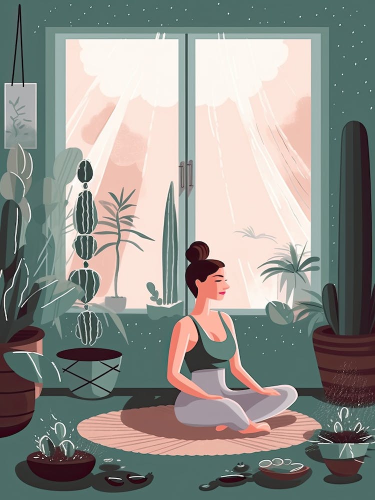 A Woman Doing Yoga With Cacti Illustration 2