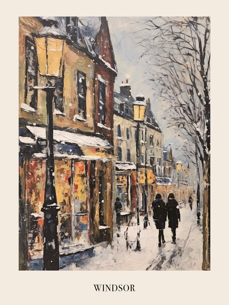 Vintage Winter Painting Poster Windsor United Kingdom