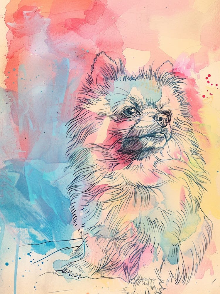 Pomeranian Dog Pastel Line Watercolour Illustration  4