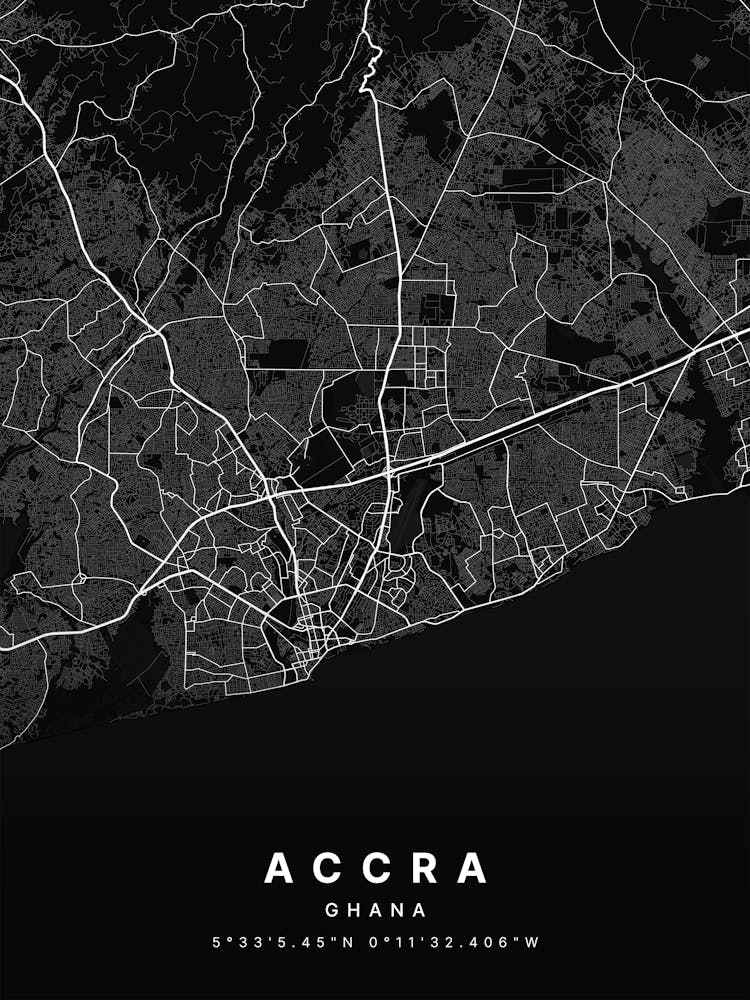 Accra Ghana Black Map