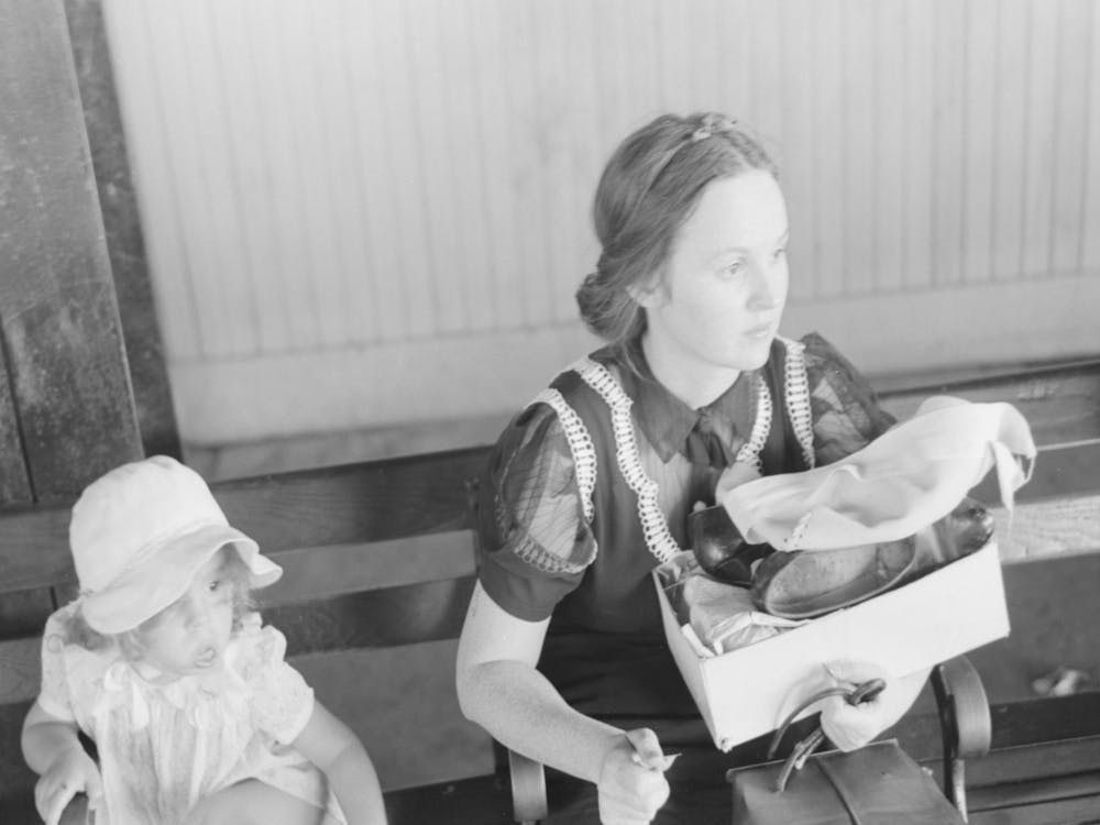 Mother And Daughter Waiting For Streetcar, Terminal, Oklahoma City, Oklahoma By Russell Lee