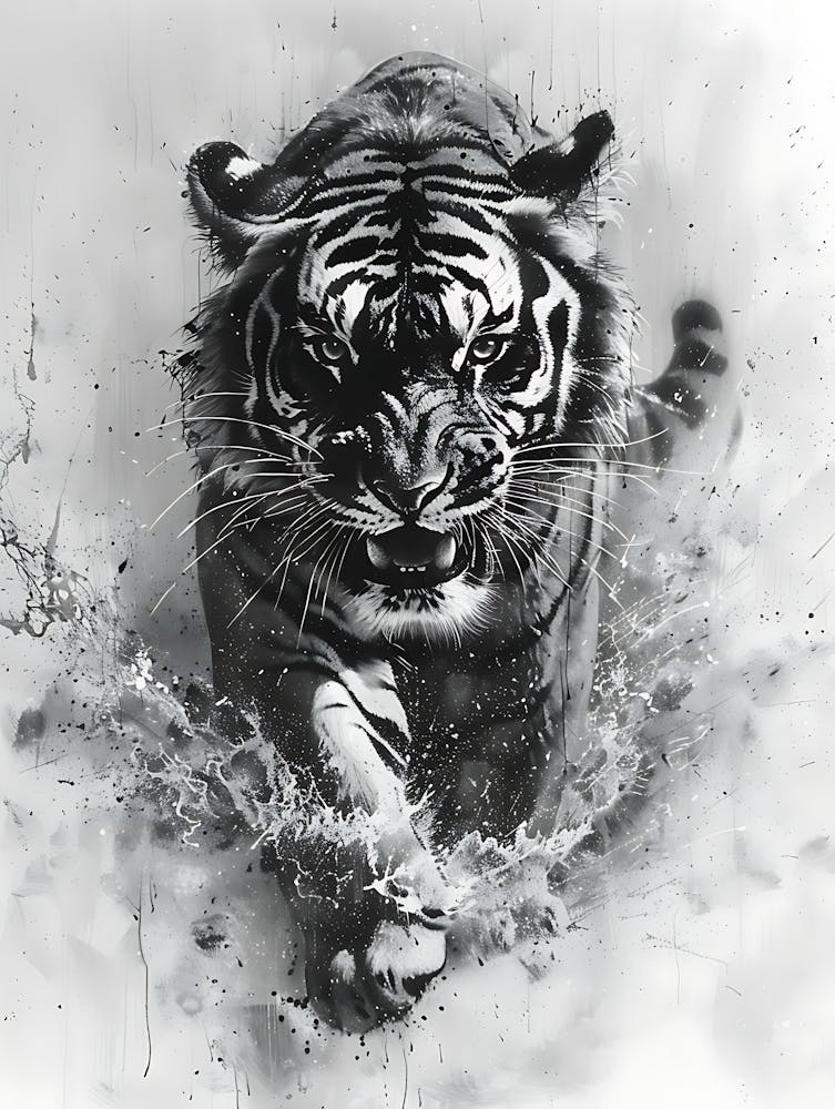 Badass Angry Tiger Ink Painting 12