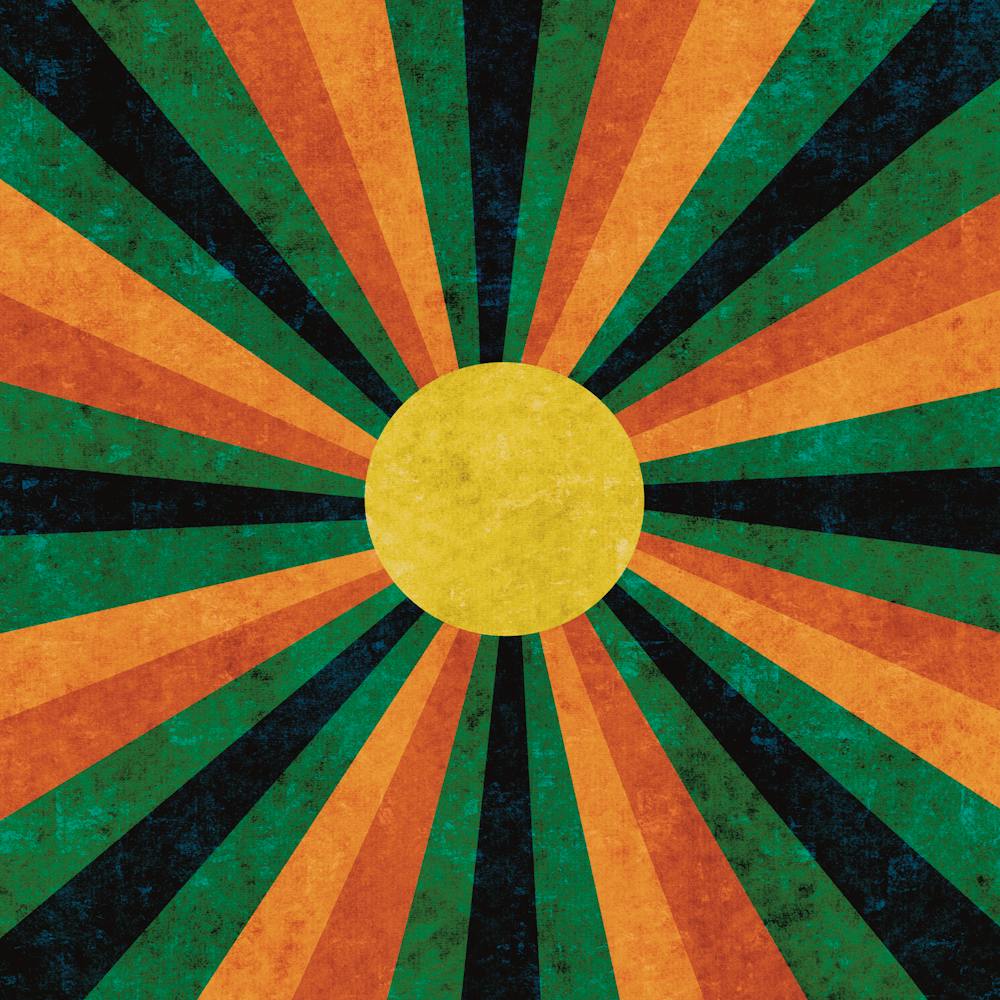 Retro Geometric Sunburst - Boho Sun Rays - Vintage Abstract Style - Bold Orange Green Yellow Textured