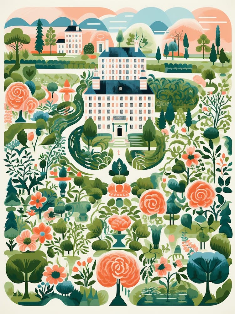 Chateau De Villandry Gardens France Modern Illustration 4