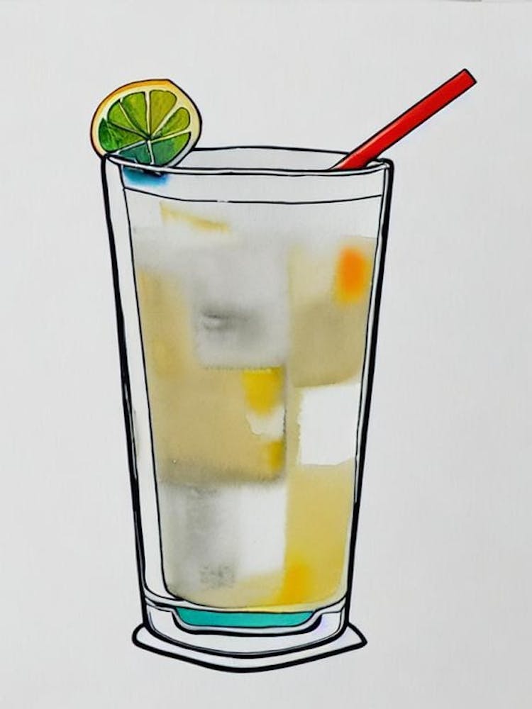 White Russian Minimal Line Drawing With Watercolour Cocktail Poster