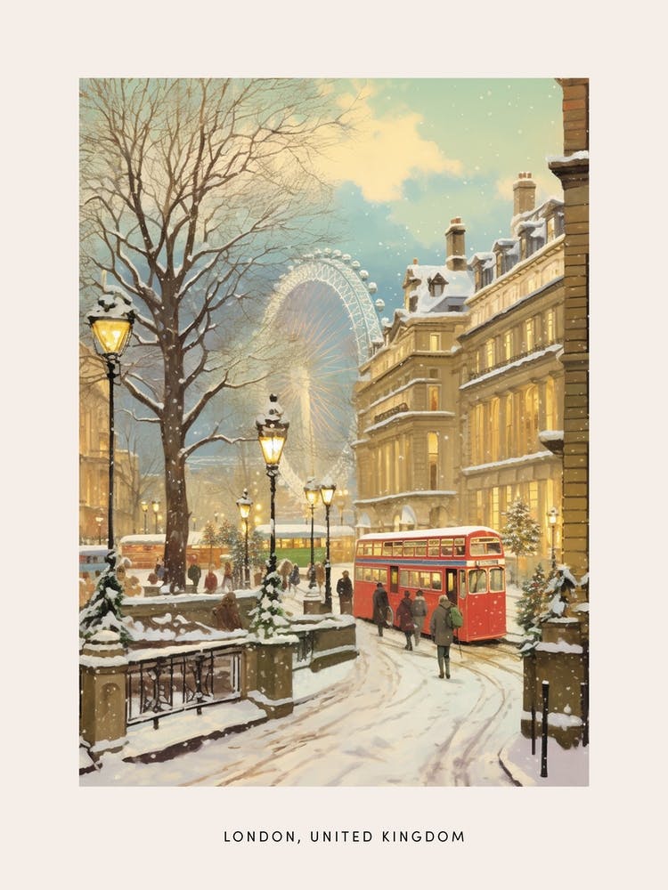 Vintage Winter Poster London United Kingdom 3 2