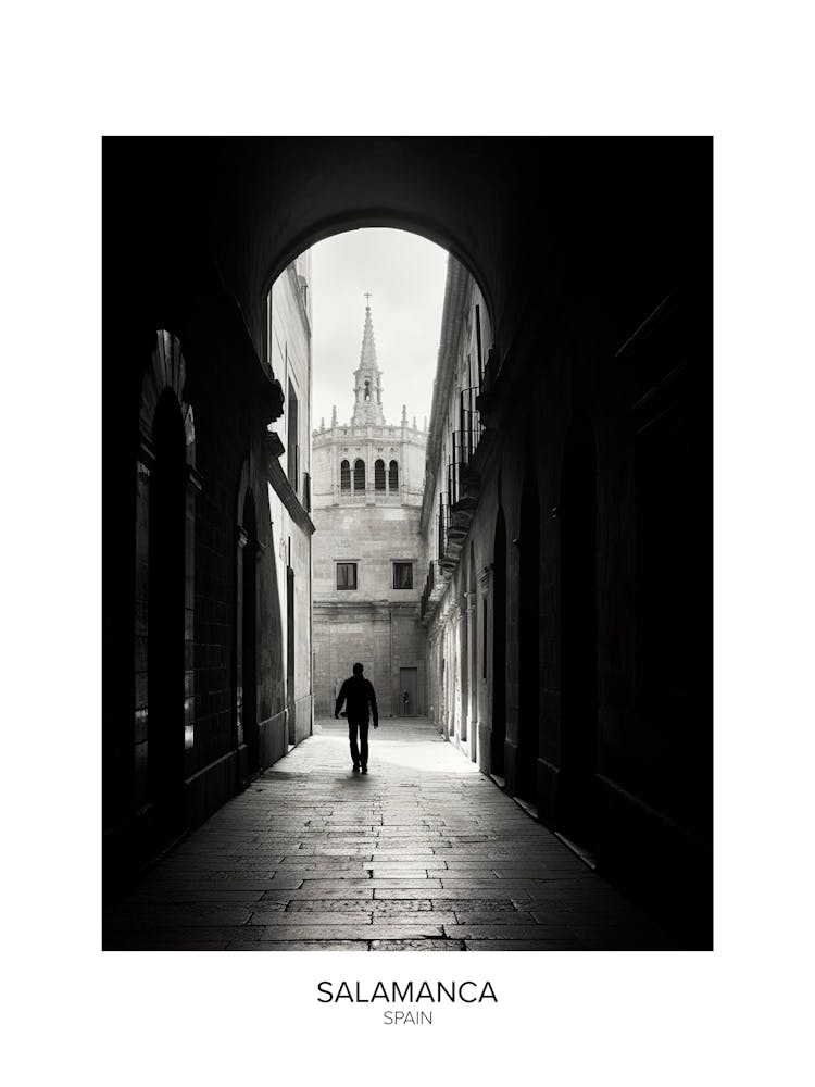 Poster Of Salamanca, Spain, Black And White Analogue Photography 1