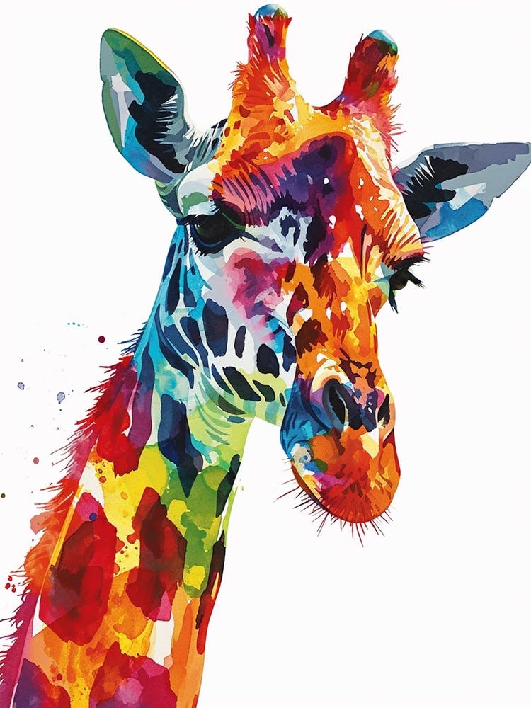 Giraffe Rainbow Watercolour Portrait