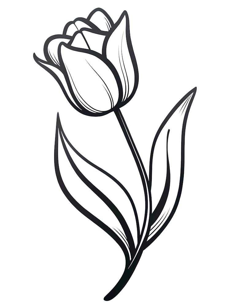 Minimalist Tulip Elegant Black & White Line Art