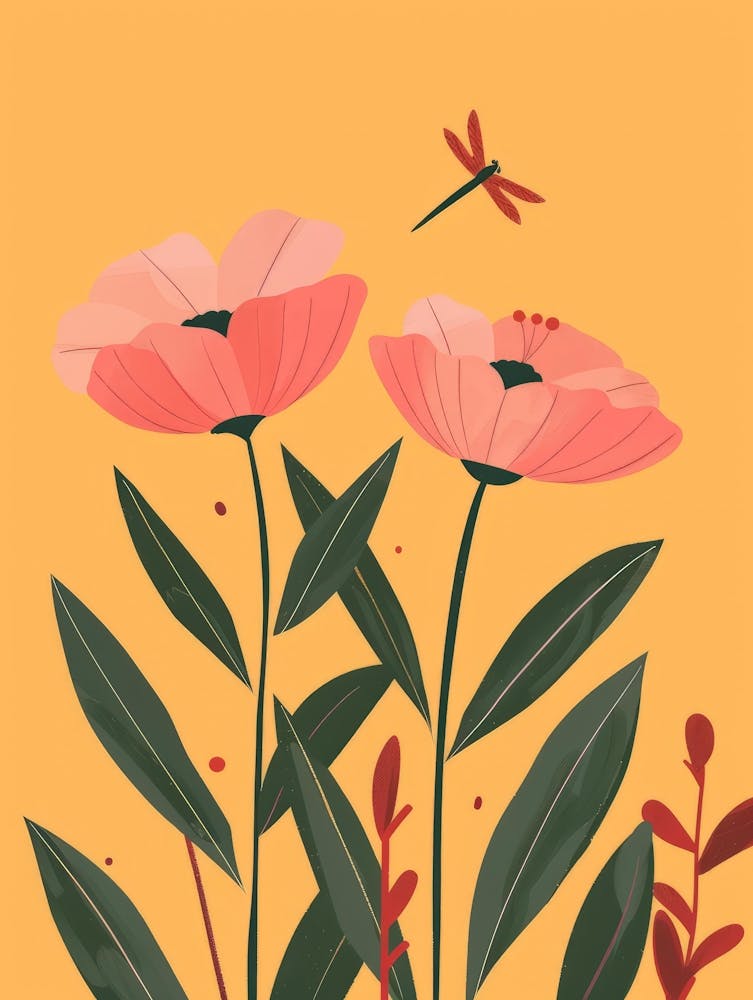 Poppies With Dragonfly