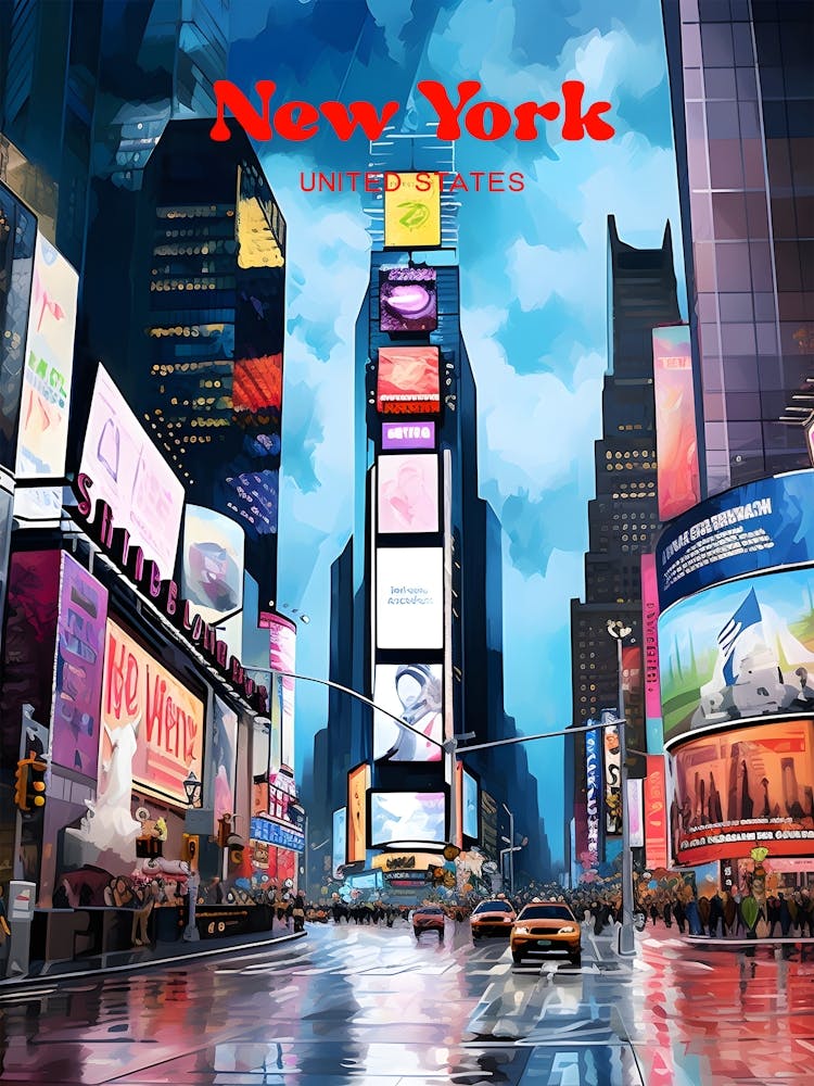 New York United States Times Square Modern Travel Illustration