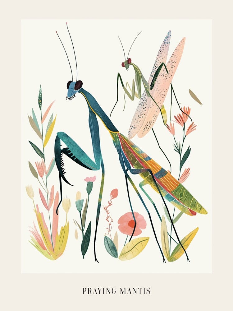 Colourful Insect Illustration Praying Mantis 10 Poster