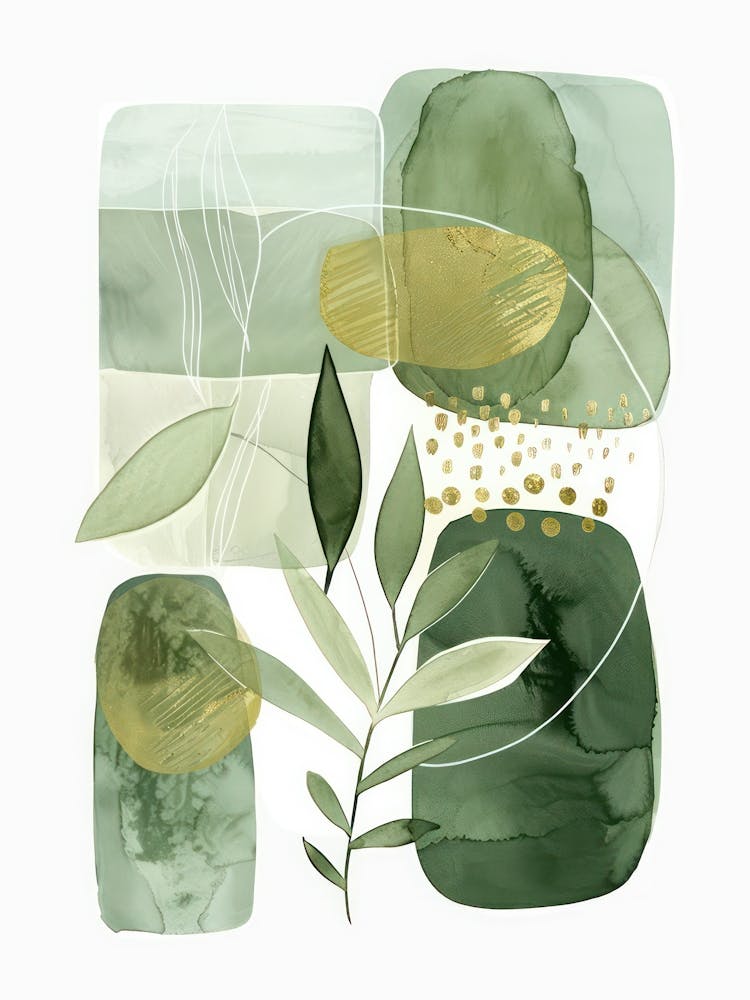 Sage and Gold Abstract Canvas Print