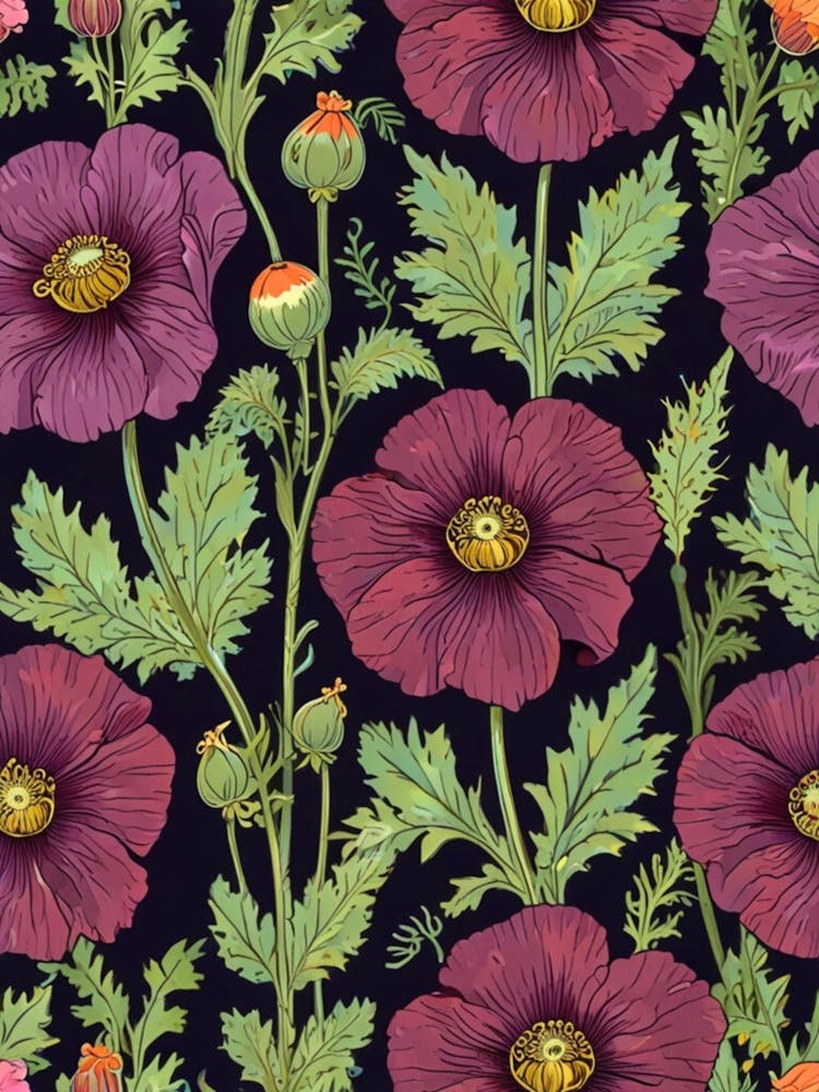 Poppy Flower Seamless Pattern