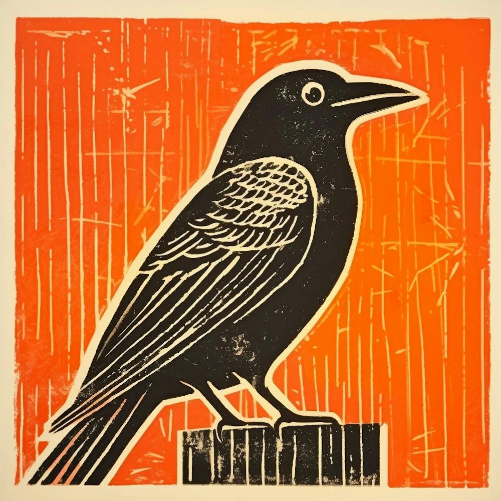 Retro Bird Lithograph Raven 1