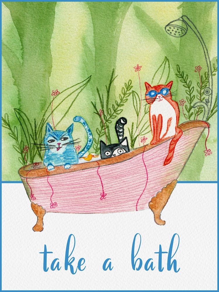 Take a Bath Kids Poster - Cats in Bath