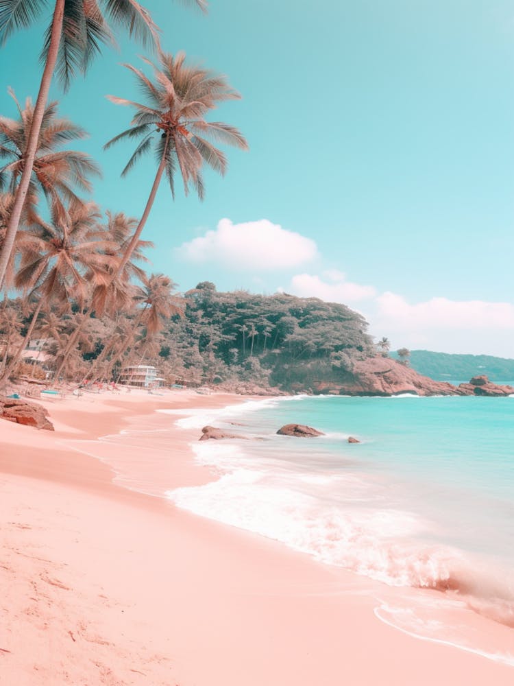 Kata Beach Phuket Thaïlande Tons Turquoise Et Rose 1