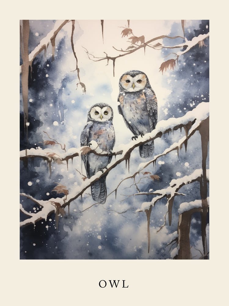 Winter Watercolour Owl 1 Poster