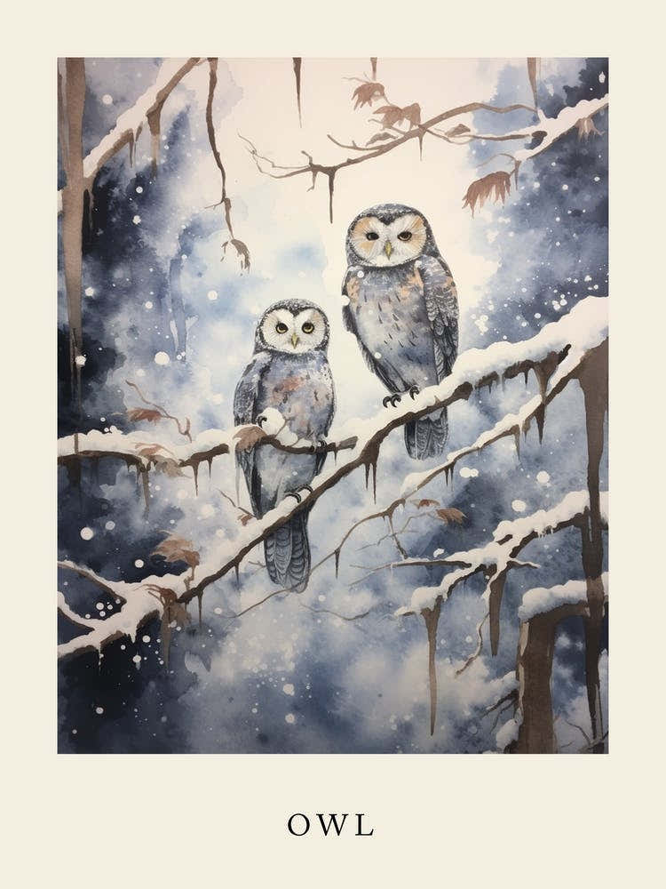 Winter Watercolour Owl 1 Poster