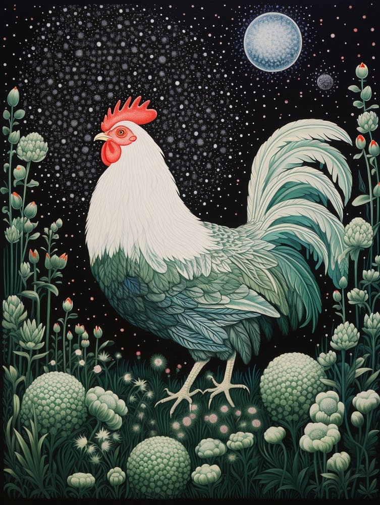 Ohara Koson Inspired Bird Painting Rooster 3