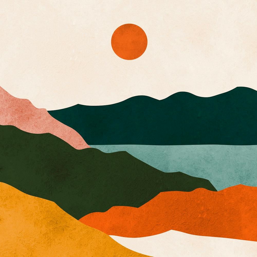 Watercolor sunset landscape 5