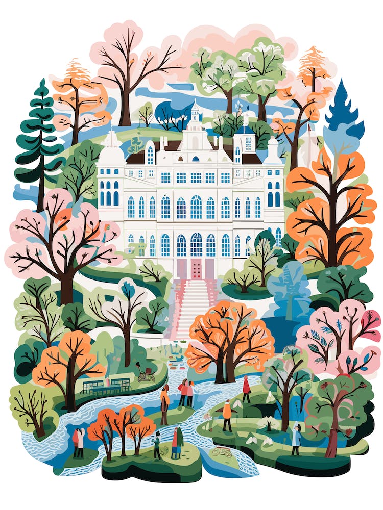 Mirabell Palace Gardens Austria Modern Illustration 