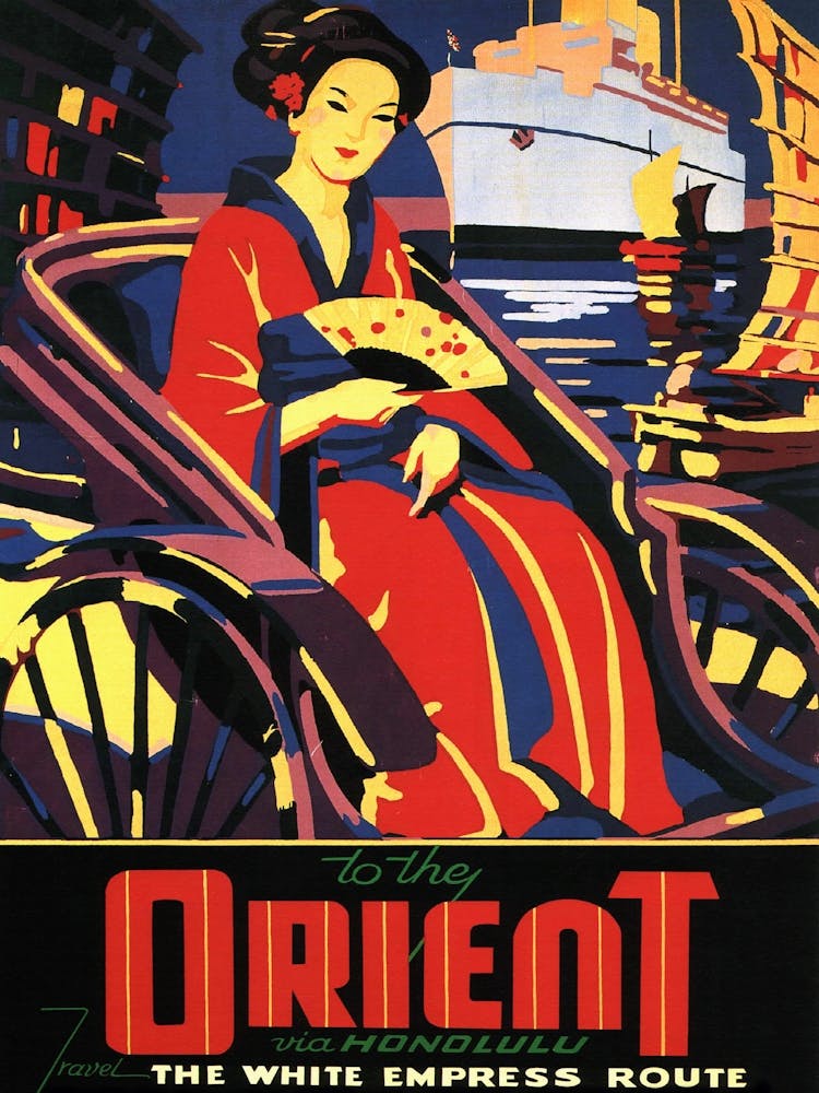 Orient, Geisha In Rickshaw, Travel Poster