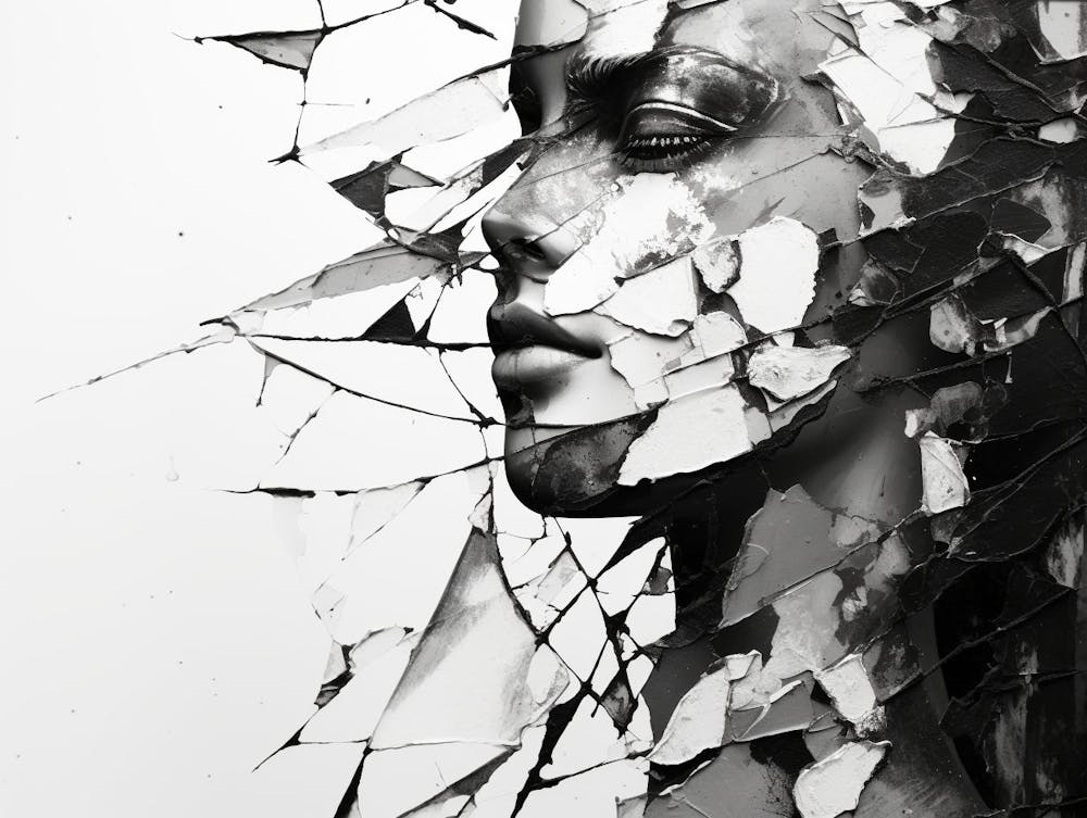 Fractured Identity Abstract Black And White 2