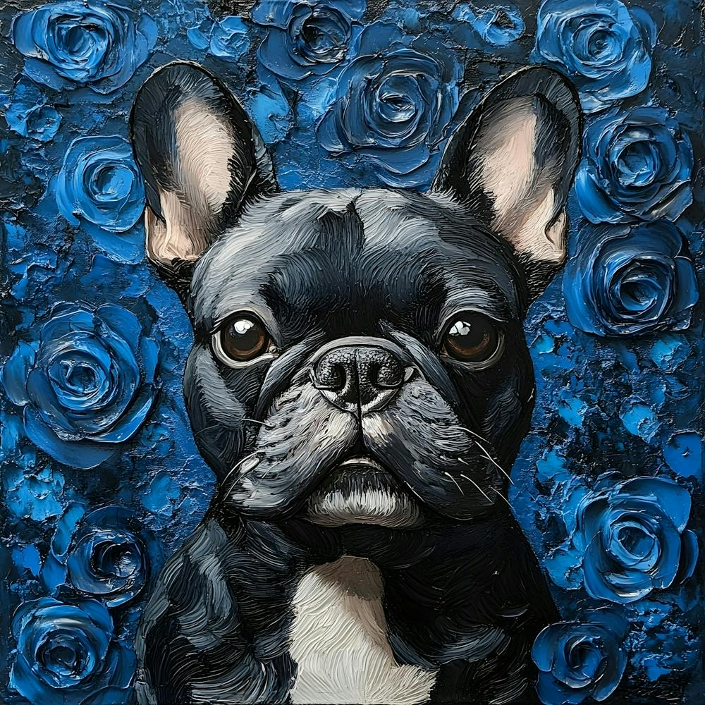 French Bulldog And Blue Roses 3
