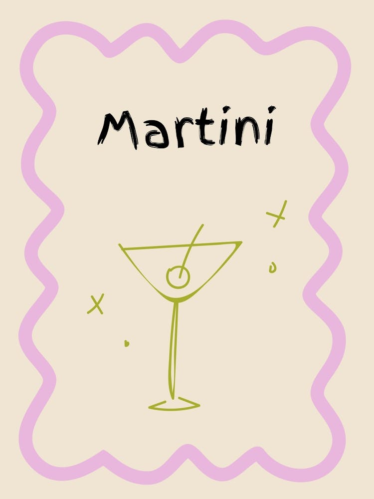 Martini Doodle Poster Lilac & Green