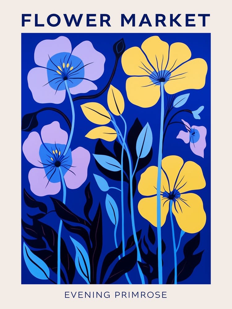 Blue Flower Market Poster Evening Primrose 2