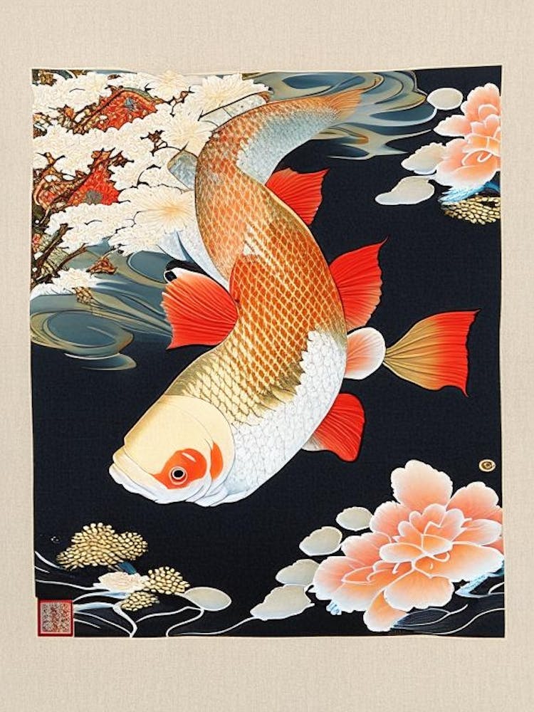 Koromo Koi 1, Fish Ukiyo E Style Japanese