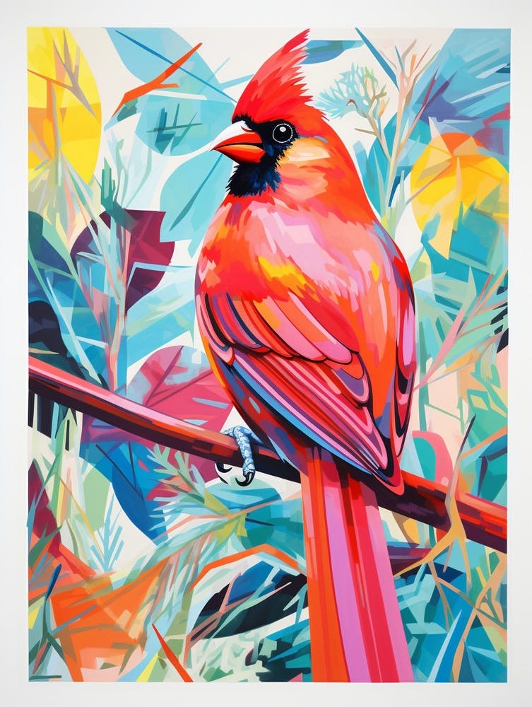 Peinture d'oiseau colorée Cardinal rouge 4
