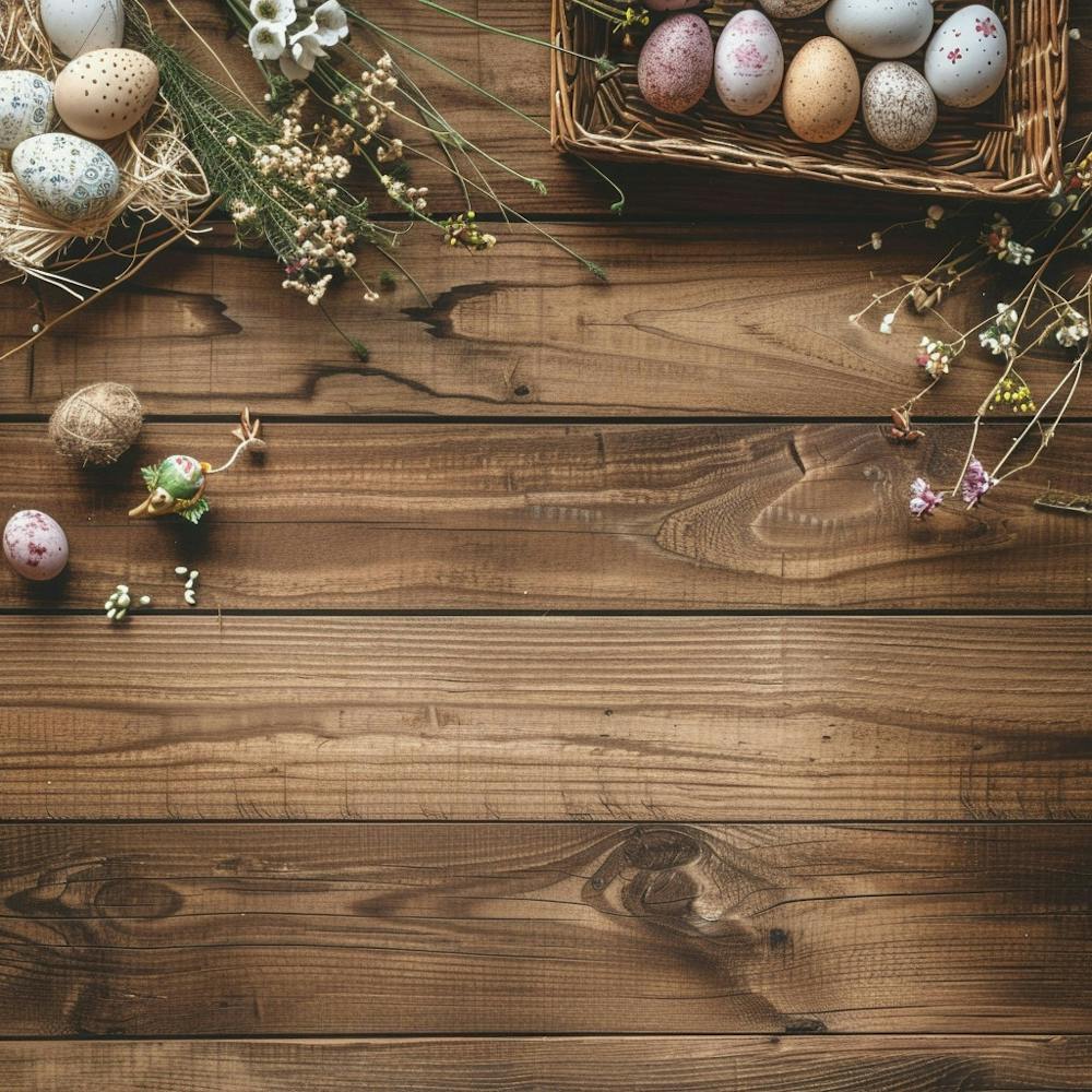Easter Wooden Table From Above Banner Texture Wi