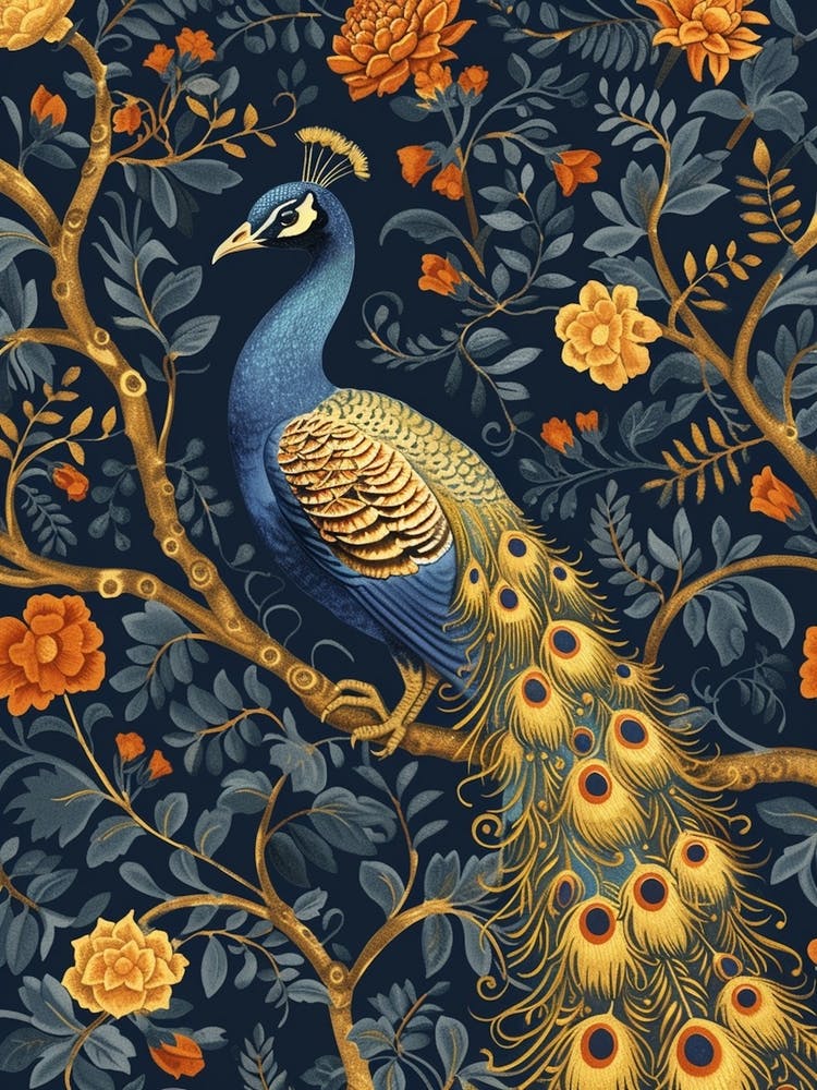 Mustard & Gold Peacock Wallpaper Inspired
