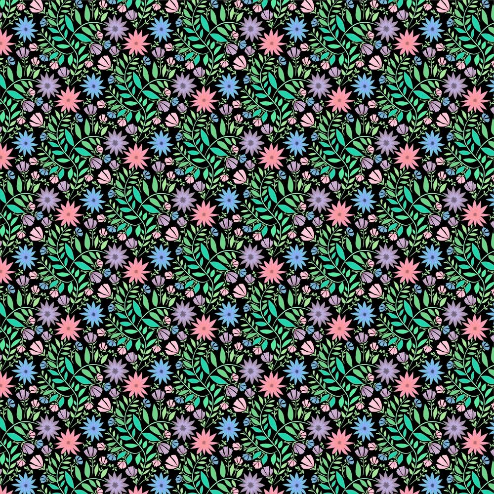 Flowers On A Black Background. Wildflowers, elaborate pattern