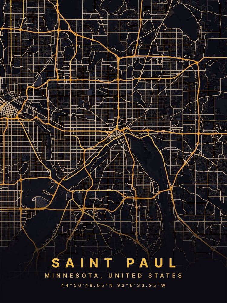 Saint Paul Minnesota USA Black And Gold Map