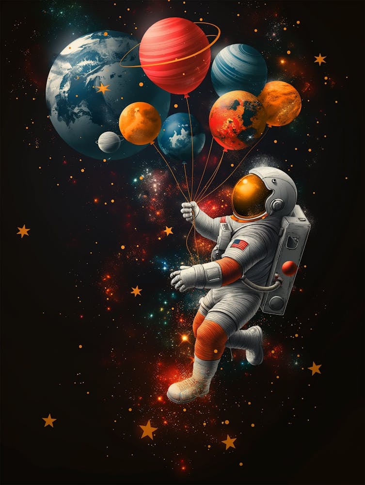 Explore the Cosmic Adventure: Astronaut Balloon Poster