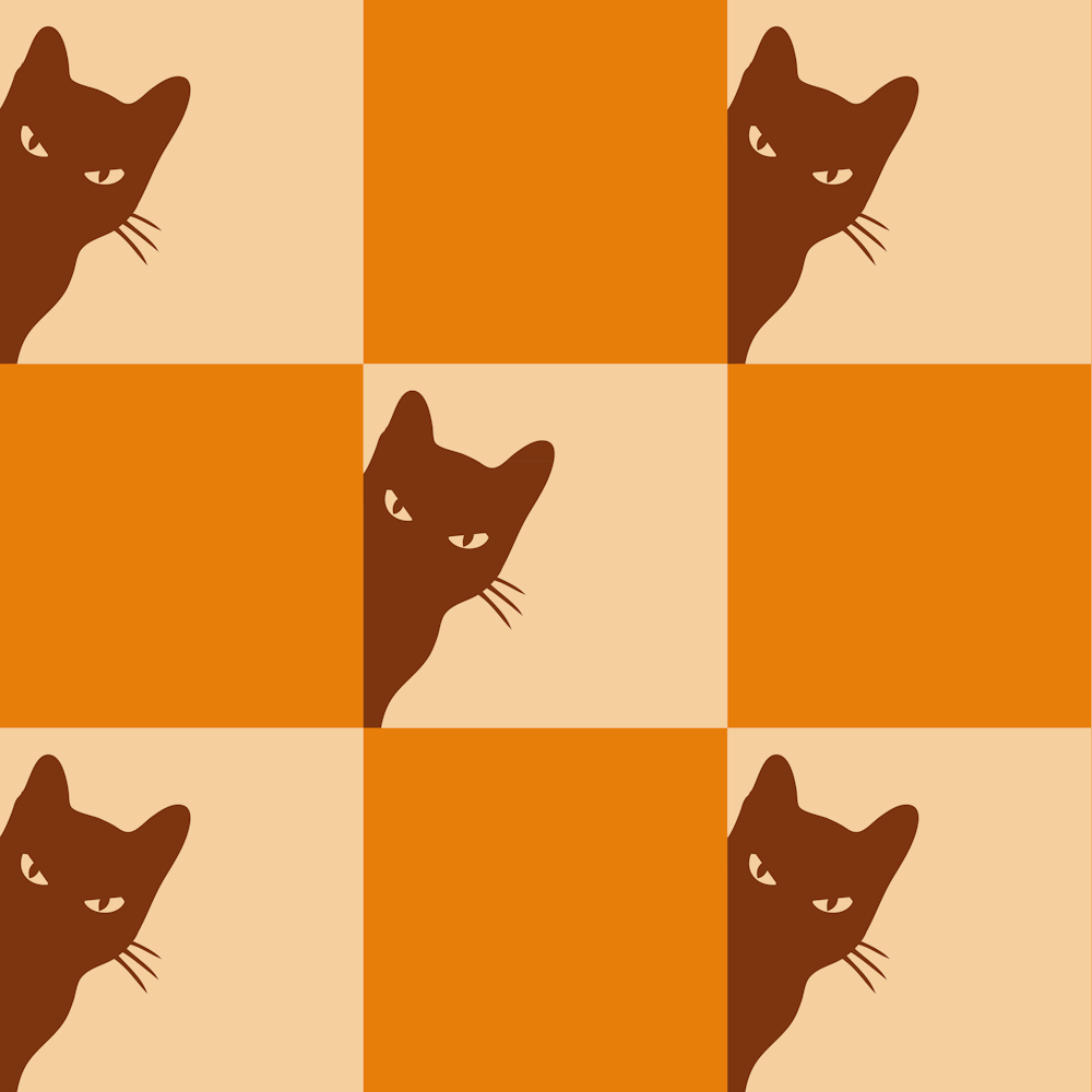 Playful Checker Board Cat Peeping Pattern 11 In Earthy Terracotta 02