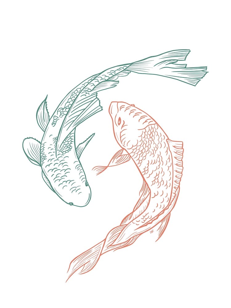 Red And Green Koi Fish