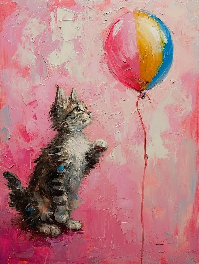 Cute Cat 5 With Balloon