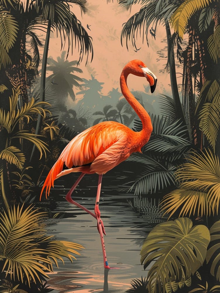 Greater Flamingo South Asia India Tropical Illustration 2