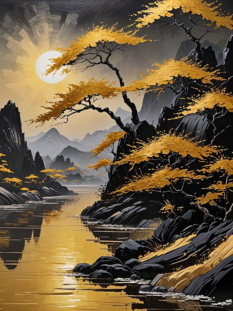 Golden Oriental Landscape no3