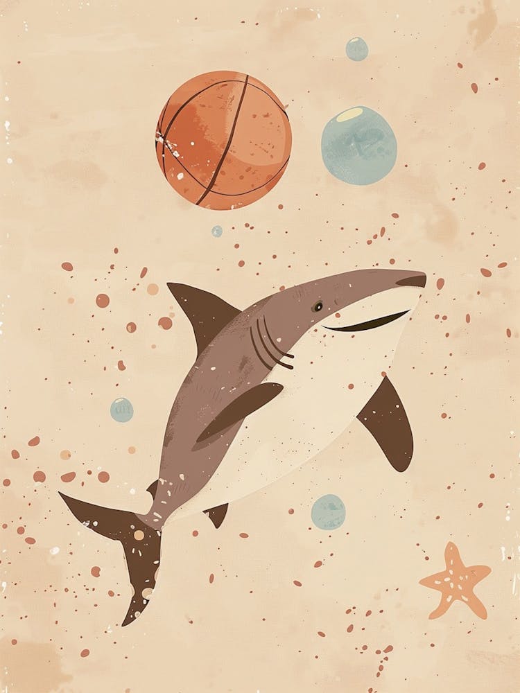 Shark Playing Basketball Muted Pastels 1
