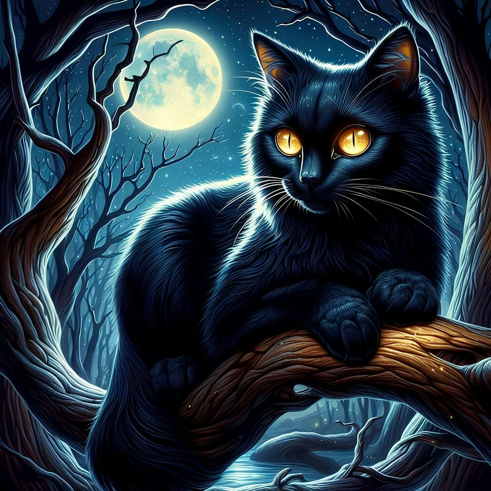 Black Cat In The Moonlight