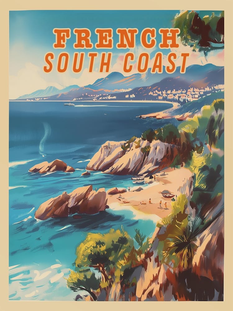 Vintage 1970s Travel Poster Of French South Coast