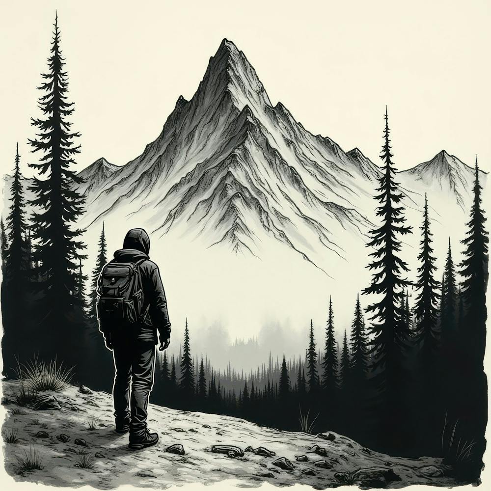 Man Walking Through The Mountains