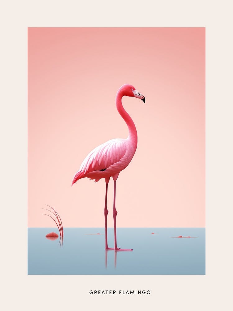 Minimalist Greater Flamingo 2 Bird Poster