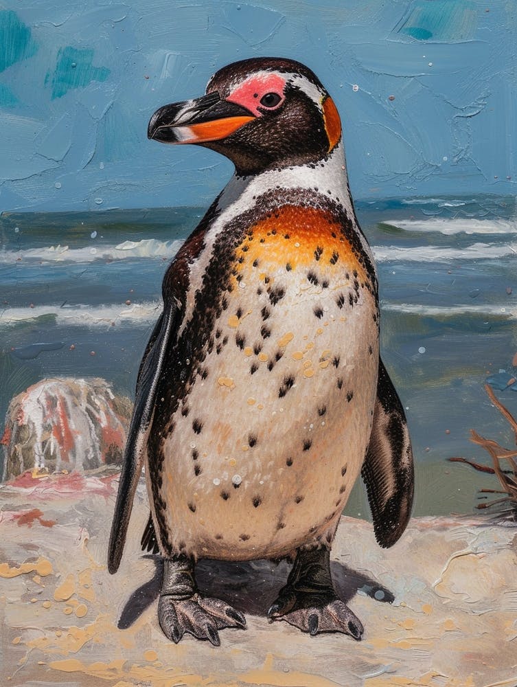 African Penguin Bleaker Island Oil Painting 2